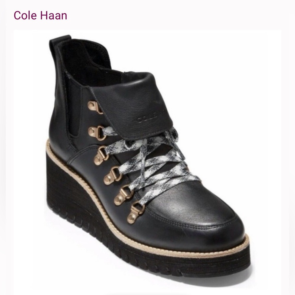 Cole Haan Women's Black Zerogrand Wedge Hiking Boots